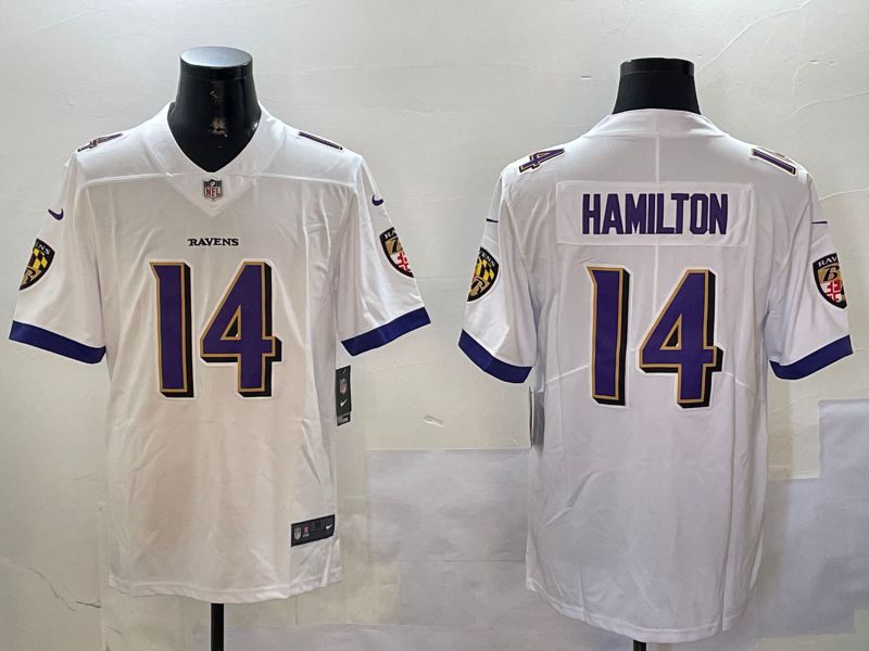 Men Baltimore Ravens #14 Hamilton White Second generation 2024 Nike Limited NFL Jersey style 2